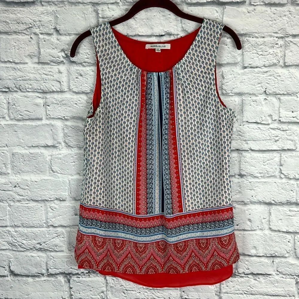 Rose + Olive Layered Split Back Tank Size Small